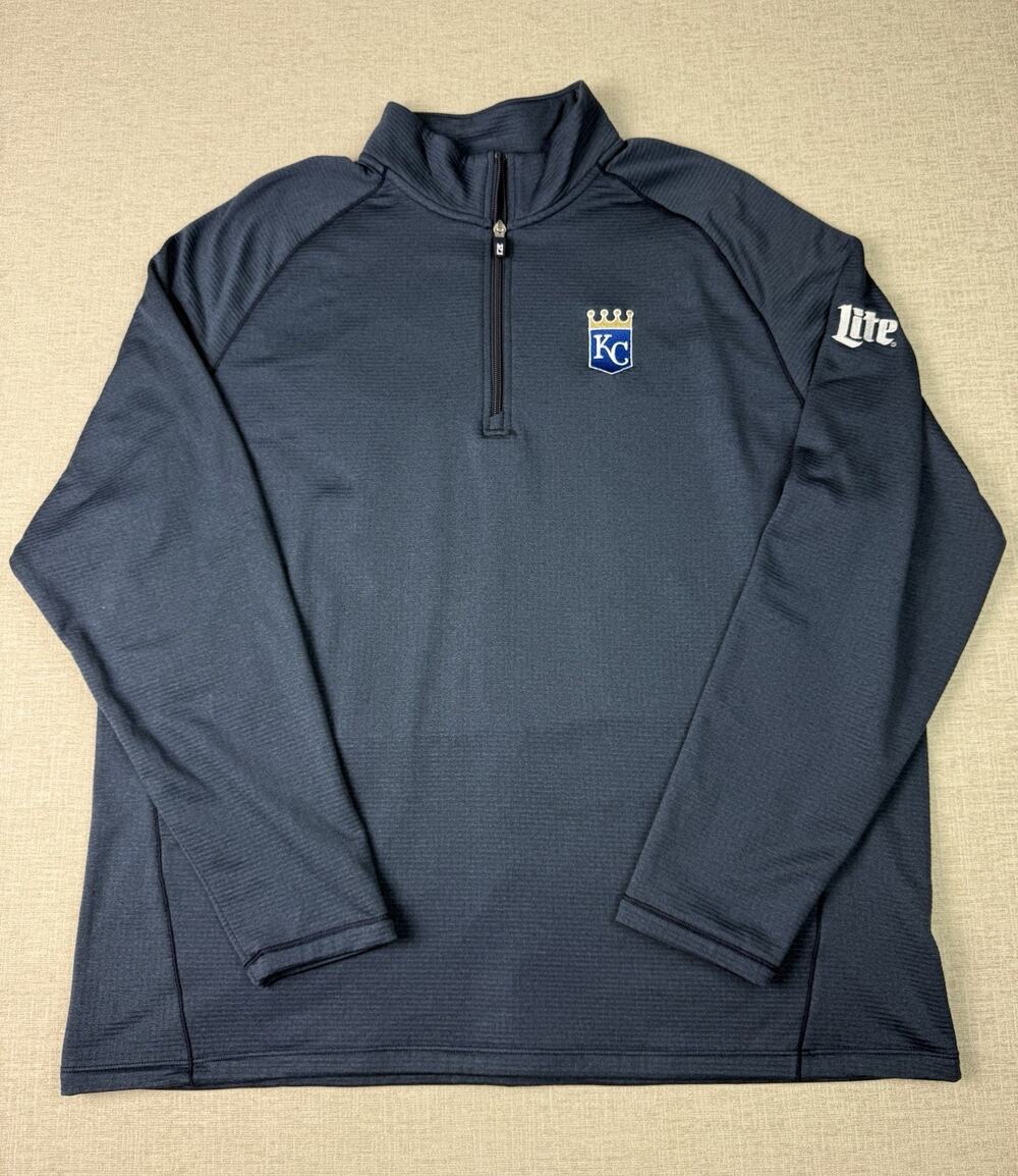 Cutter & Buck KC Royals Miller Lite 1/4 Zip Pullover XL Blue Performance Jacket